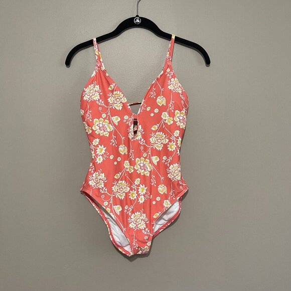LOFT Beach Coral with Flowers One Piece Swimsuit, Large, NWOT - Picture 4 of 11